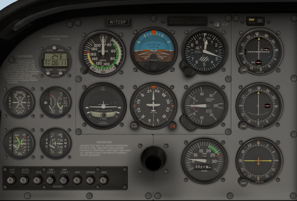 Cessna 172 Instrument panel X Plane 11