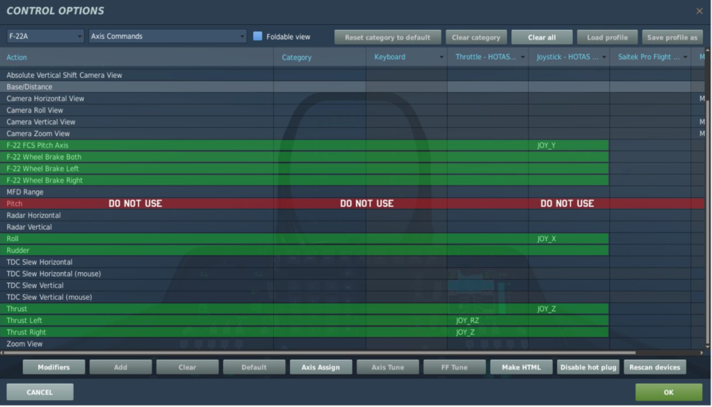 F 22 Control Setup 1