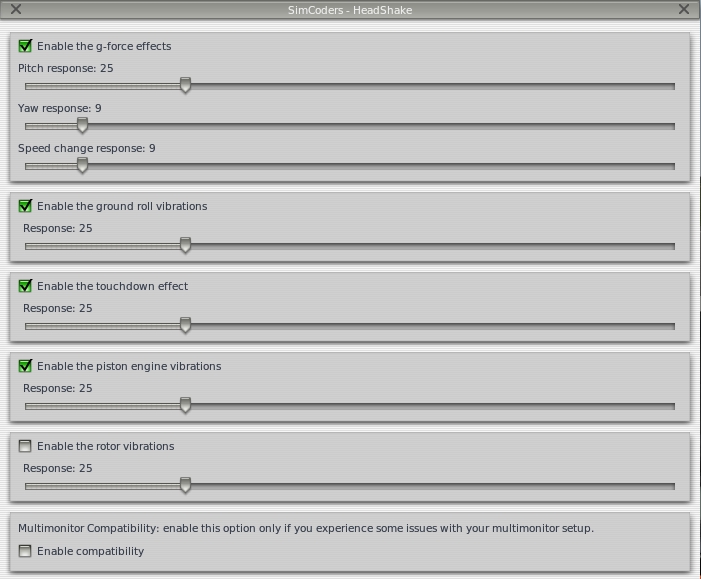 Headshake Menu options X Plane 11 Plugin