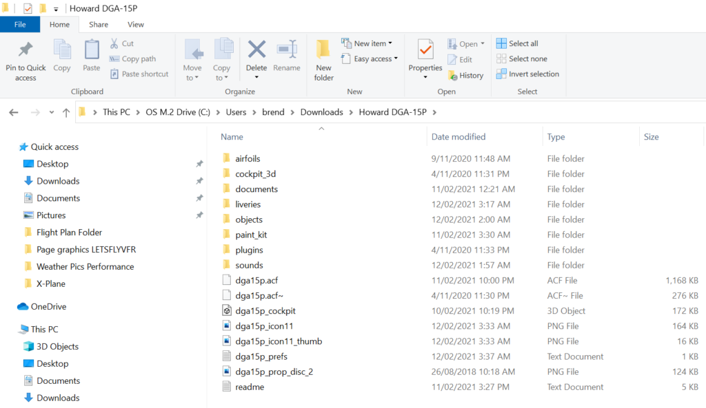 X Plane 11 Extracted File Opened folder contents