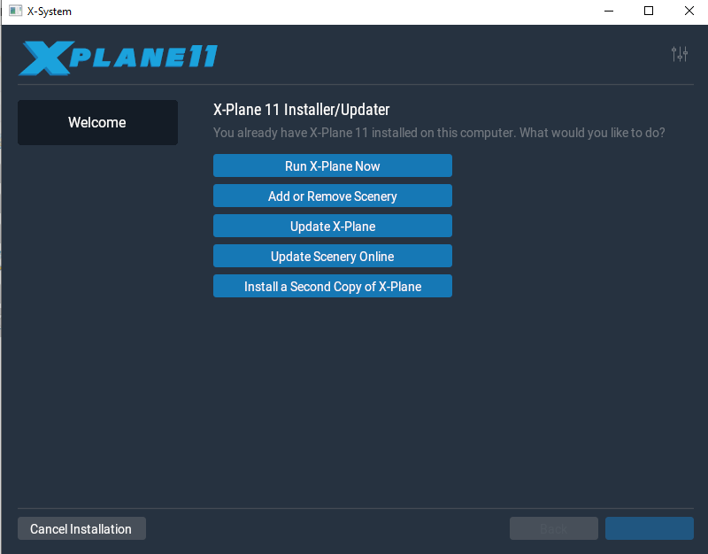 X Plane 11 Installer Screen