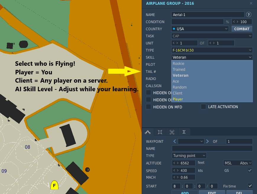 DCS Mission Editor Select Player Client or AI level