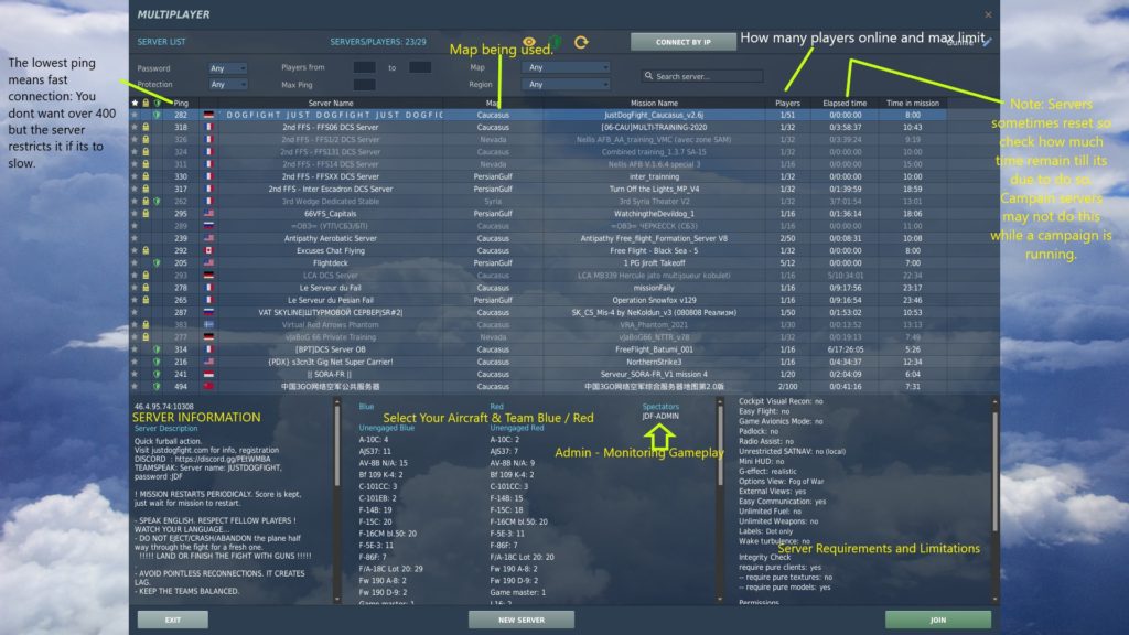 DCS Multi player Server Screen