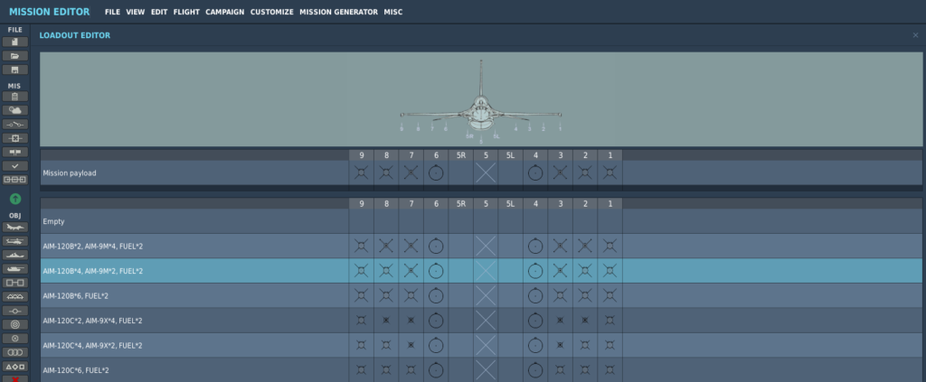 DCS Mission Editor Weapons page main