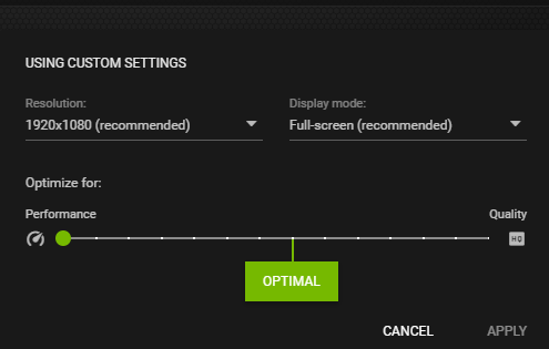 MSFS 2020 Nvidia Optimised Performance Menu Setting