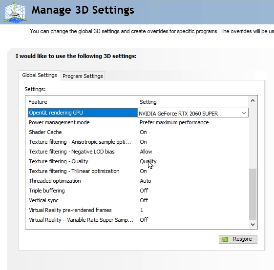 Manage 3D Settings Nvidia Control Panel