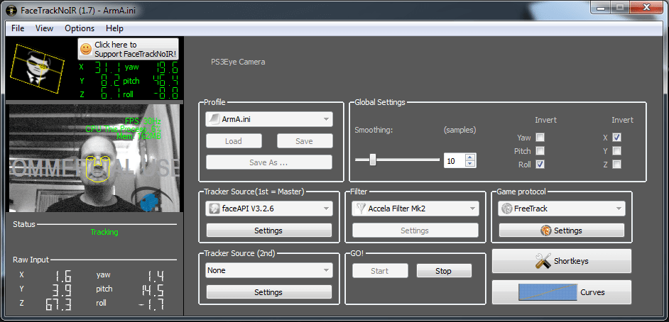 FacetrackNoir Menu