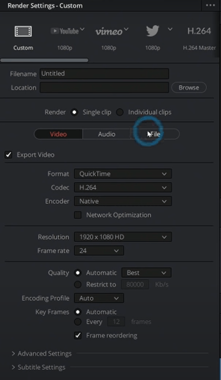 Davinci Resolve 17 Output Tab