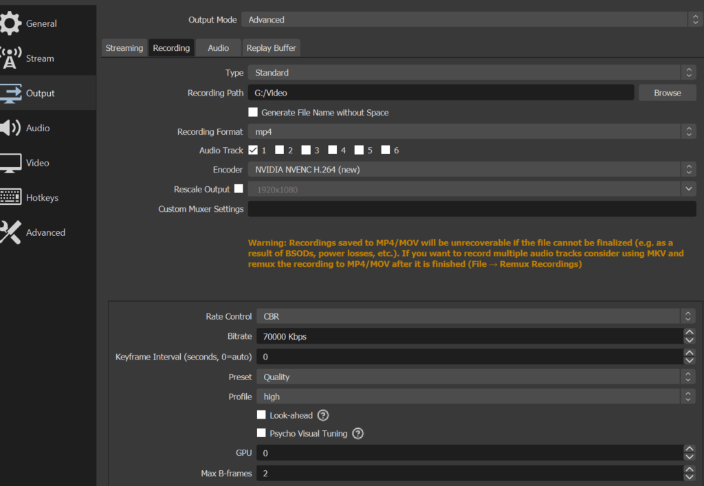 OBS Recording Settings 1080p 60fps
